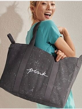 Victoria's Secret PINK Canvas Grey Splatter Large Tote New